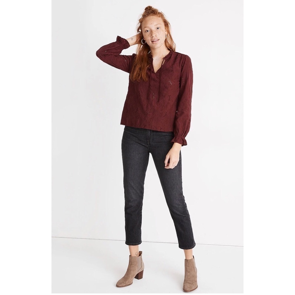 MADEWELL Romantic Prairie Peasant Embroidered Eyelet Ruffled Popover Top Size XS